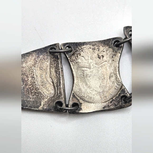 Vintage 900 Silver Diez Centavos Columbian Panel Coin Bracelet 7.5 inch - Picture 7 of 10